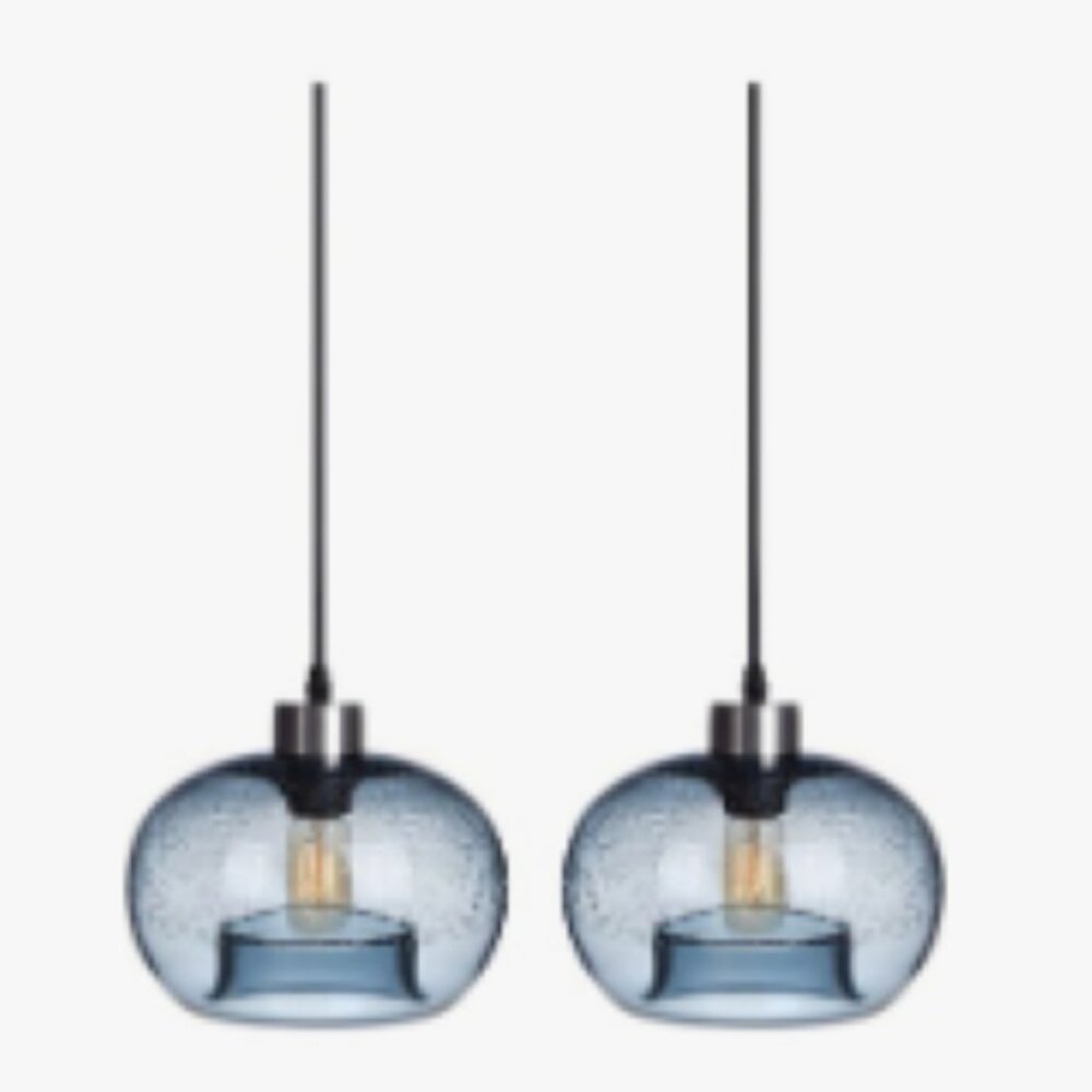 Set of 2 Seeded Glass Pendant Light Globes for Island.  9 inches